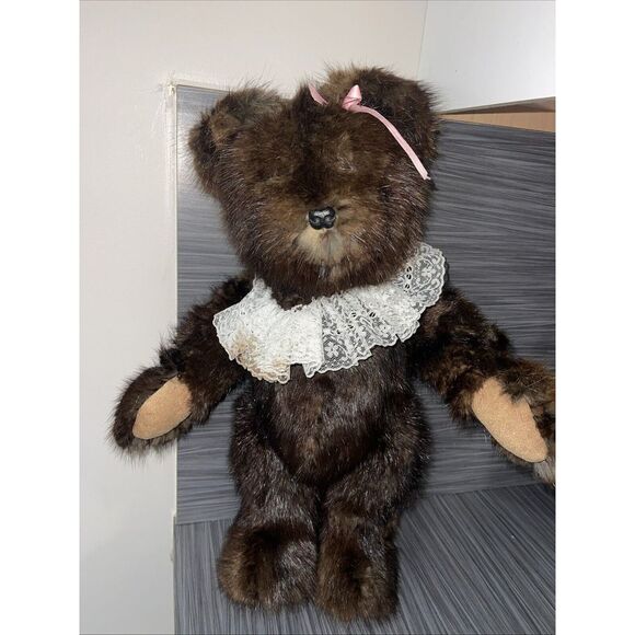 20" Vintage Mink Fully Jointed Teddy Bear Handmade Brown - Picture 2 of 3